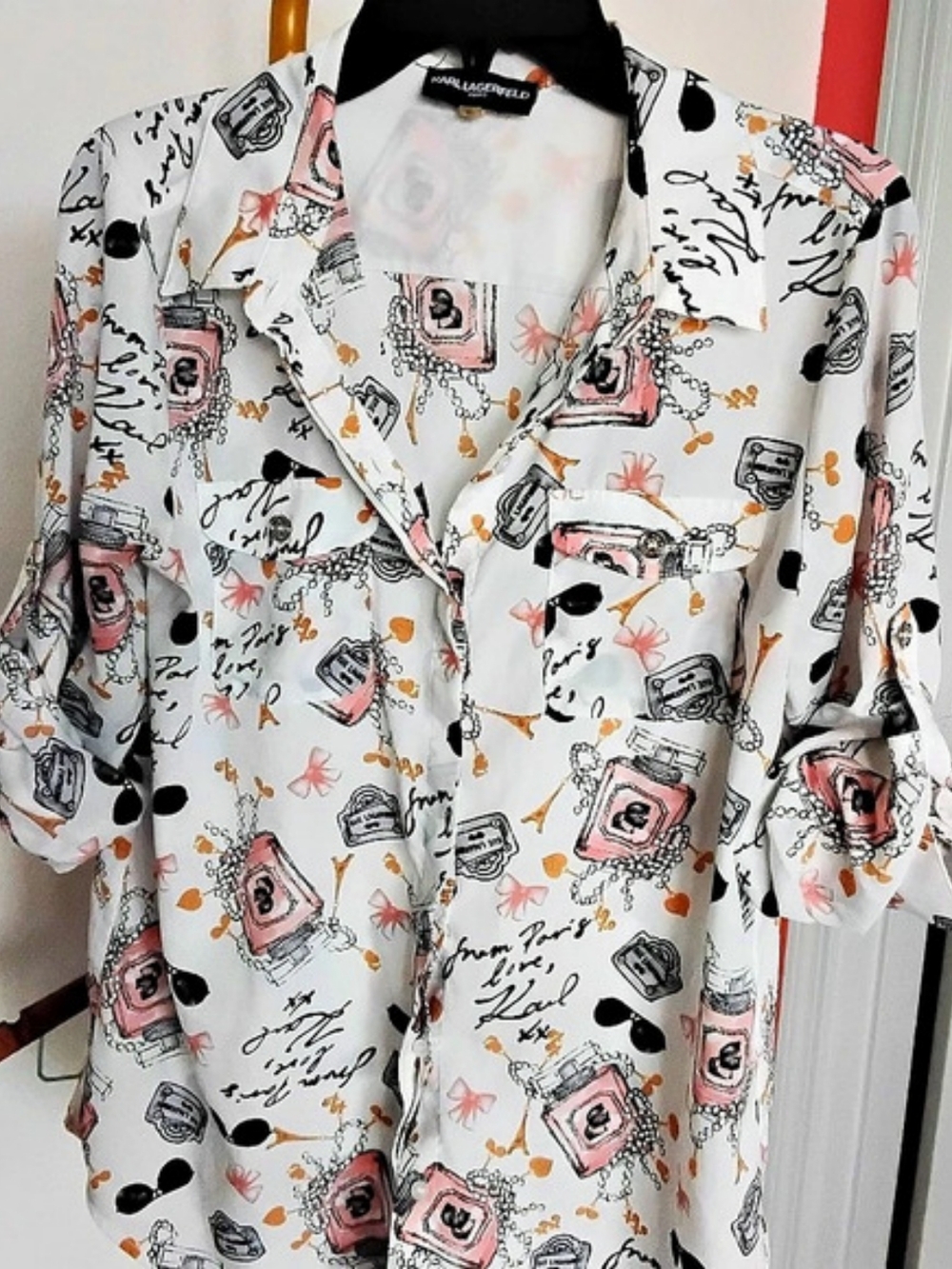 Karl Lagerfeld Printed Button Front Blouse